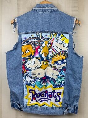 Nickelodeon Unisex Sleeveless Rugrats Jean Jacket Vest Medium Wash Denim Small